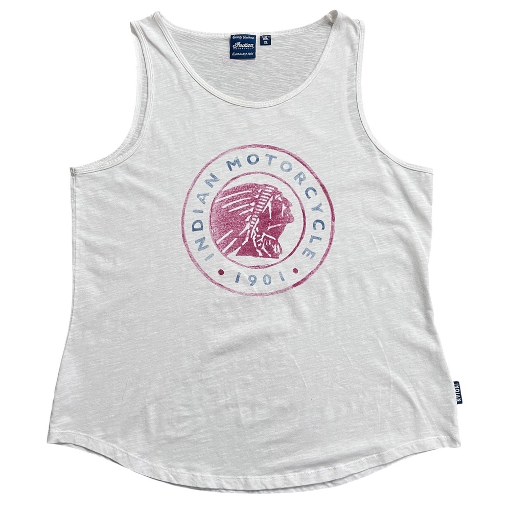 Indian Motorcycle Womens Tank Top XL White Graphic Sleeveless Biker Tee‎